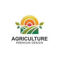 logotipo de la planta del círculo de la granja ecológica. agricultura agricultor jardín con sol naturaleza logotipo lineal diseño vector plantilla