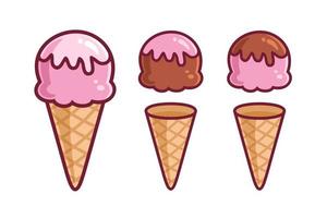 Colorful 3 ball cone ice cream set Royalty Free Vector Image