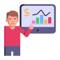 Person monitoring chart, flat icon of statistician vector