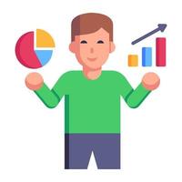 Person monitoring chart, flat icon of statistician vector