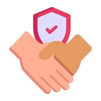 Shield and handshake, flat icon of secure deal vector