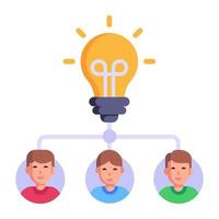 Persons connected with light bulb, concept of creative team flat icon vector