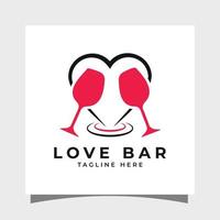 Love Bar logo design template Heart and wine glass vector