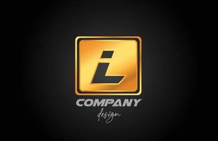 L gold golden metal alphabet letter logo icon with square design. Creative template for business and company vector