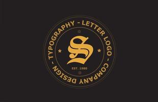 Diseño de icono de logotipo de letra del alfabeto vintage s marrón amarillo. plantilla creativa para placa y etiqueta vector