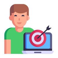 Person with dartboard, flat icon of business goal