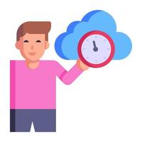 nube con reloj, icono plano del historial de almacenamiento vector