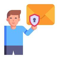 Envelope with shield, flat icon of secure mail vector