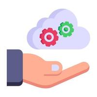 Cloud with nodes and cogwheels, flat icon of cloud automation vector