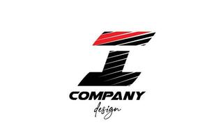 icono del logotipo de la letra del alfabeto i negro y rojo. diseño creativo para empresas y negocios con estilo audaz en rodajas vector