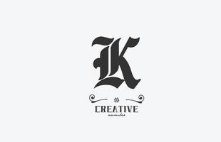 diseño de icono de logotipo de letra del alfabeto k vintage. plantilla creativa para negocios en blanco y gris vector