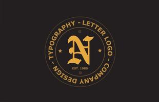 amarillo marrón n diseño de icono de logotipo de letra del alfabeto vintage. plantilla creativa para placa y etiqueta vector