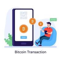 Bitcoin transaction flat illustration with editable facility vector