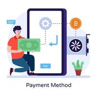 Online bitcoin transfer, flat illustration of payment method vector