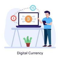 Online blockchain network, flat illustration of digital currency vector