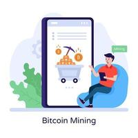 Bitcoin mining flat illustration is ready to use vector