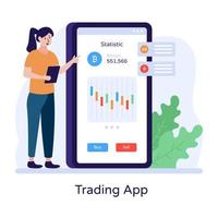 Bitcoin trading app flat illustration, digital money vector