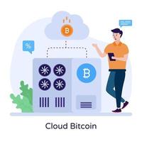 Cloud bitcoin flat illustration, editable vector