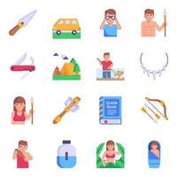 Flat Icons of Survival and Primitive Items vector