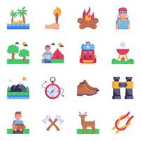 16 Top Trendy Flat Icons of Camping vector