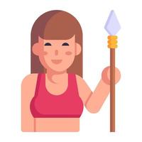 Person with spear, a flat icon of prehistoric hunter vector