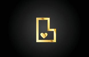 gold golden L love heart alphabet letter logo icon design. Creative template for company or business vector