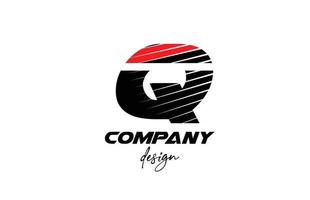 icono del logotipo de la letra del alfabeto q negro y rojo. diseño creativo para empresas y negocios con estilo audaz en rodajas vector