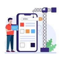 Flat app development illustration, app coding and app building concept vector