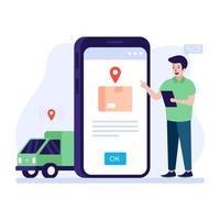 Flat ecommerce app concept, online delivery via mobile vector