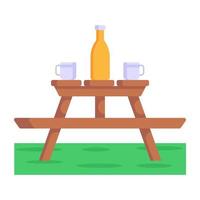 icono plano de mesa de camping, muebles plegables vector