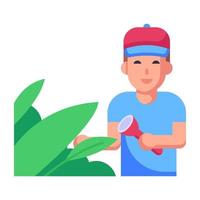 Person with torch, flat icon of forest explorer vector