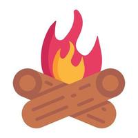 Wood with fire, a flat icon of bonfire vector