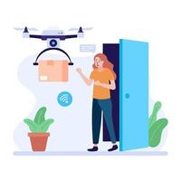 Illustration of drone delivery with pixel-perfect graphics vector