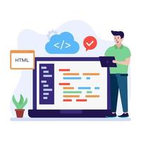 Developer doing custom coding flat illustration vector