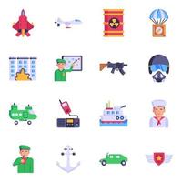 Pack of Army and Navy Flat Icons vector