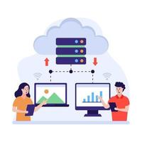 ilustración plana de computación en la nube, alojamiento en la nube vector