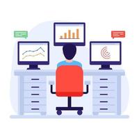 persona que realiza análisis de datos en línea, ilustración plana de monitoreo del servidor vector