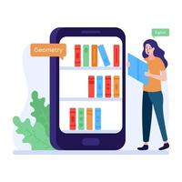 Mobile library, flat illustration of digital library vector