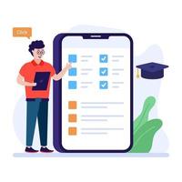 una graduación en línea a través del aprendizaje virtual, ilustración plana vector