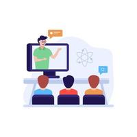 Online teacher presenting to students, flat illustration of online learning vector