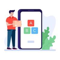 Basic primary lecture in mobile, flat illustration of e learning vector