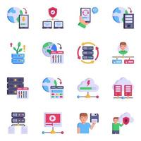 Collection of Data Networking Flat Icons vector