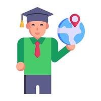 Boy wearing mortarboard, flat icon of graduate student vector