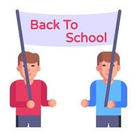 Children holding back to school banner, flat style editable icon vector