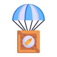 Parachute Delivery  flat icon, emergency air delivery of weapons vector