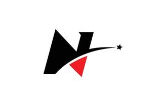 N rojo negro alfabeto letra logo icono diseño con swoosh y estrella. plantilla creativa para negocios y empresas. vector