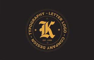 diseño de icono de logotipo de letra de alfabeto vintage k marrón amarillo. plantilla creativa para placa y etiqueta vector