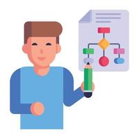 Person with molecular structure and up arrows, flat icon of business formula vector