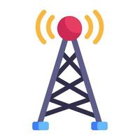 Communication antenna, flat style icon of signal tower vector
