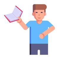 Boy reading a book, flat icon of study vector